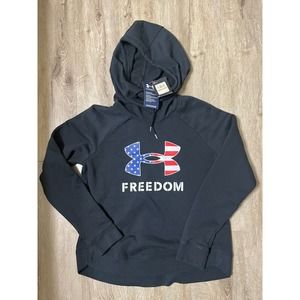 Under Armour Men's UA Freedom Rival Fleece Big Flag Logo Hoodie Black Small NEW